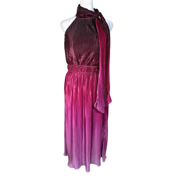 Anne Klein Purple/Pink Ombre Pleated Tie Neck Midi Cocktail Dress Size 4 NWT - Picture 9 of 10